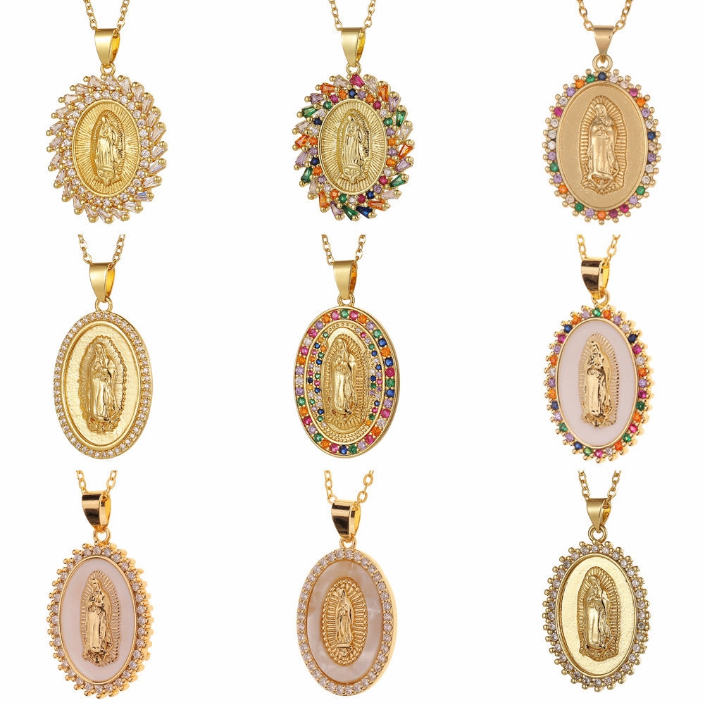 Wholesale Copper Micropaved Zircon Virgin Mary Pendant Believer Necklace