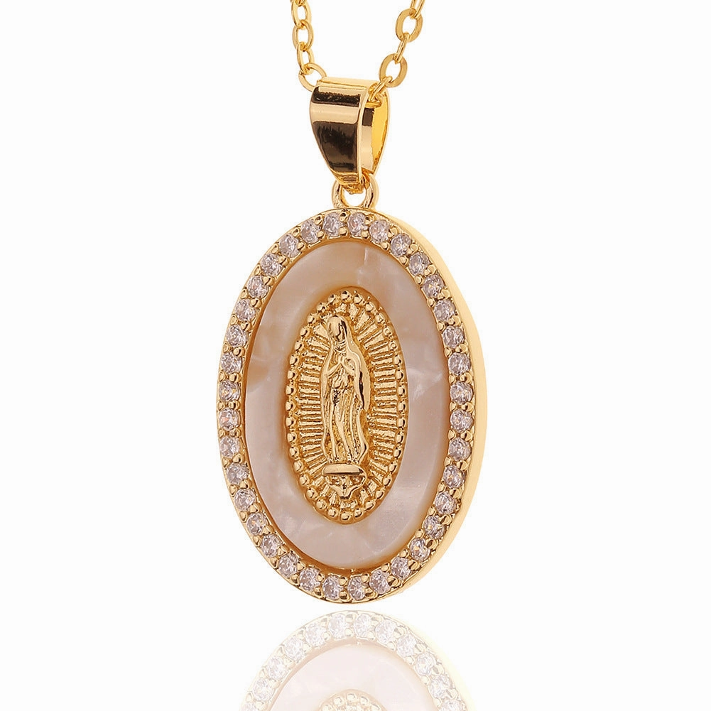Wholesale Copper Micropaved Zircon Virgin Mary Pendant Believer Necklace