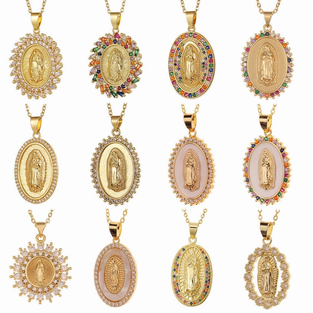 Wholesale Copper Micropaved Zircon Virgin Mary Pendant Believer Necklace