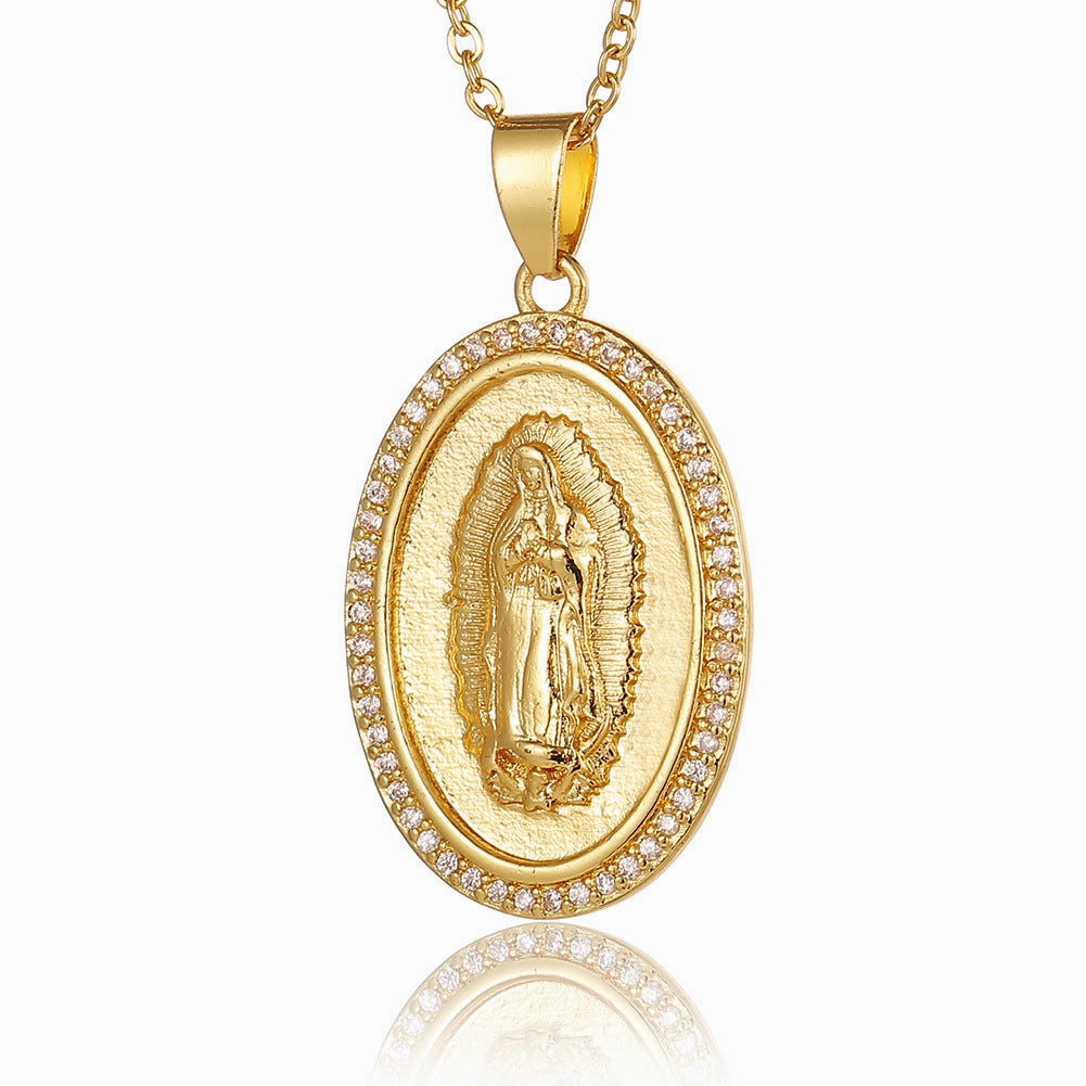 Wholesale Copper Micropaved Zircon Virgin Mary Pendant Believer Necklace