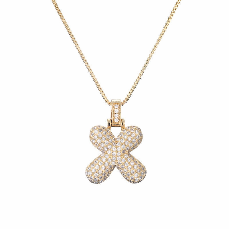 Wholesale Copper Micropaved Zirconia 26 English Alphabet Necklace Clavicle Chain