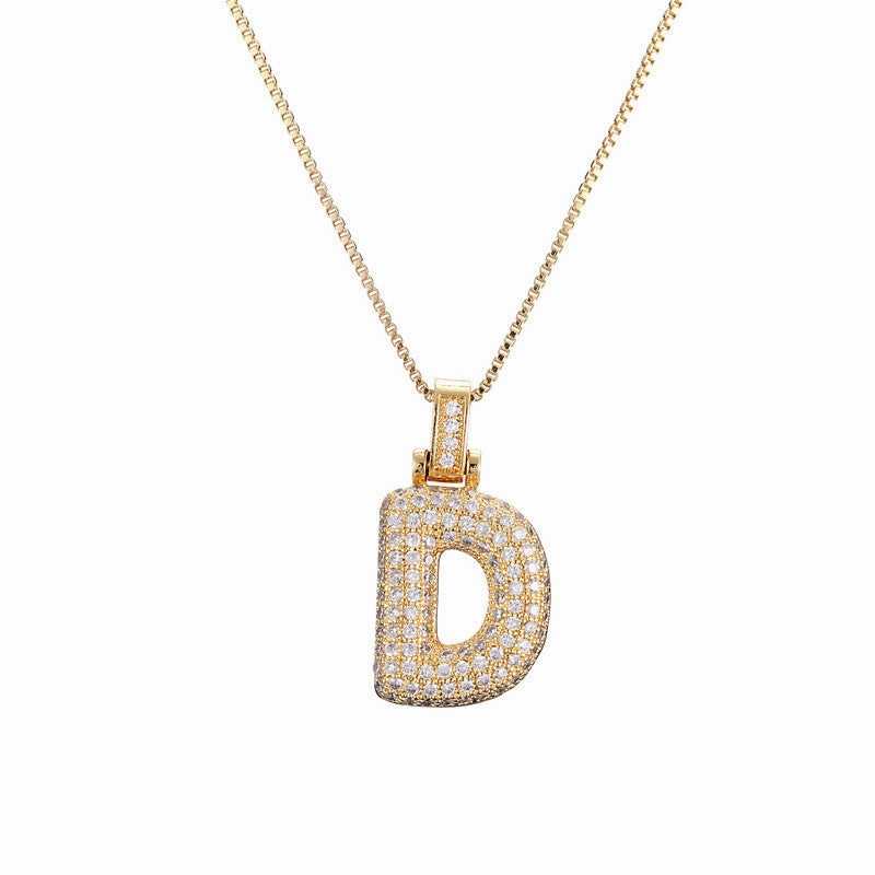 Wholesale Copper Micropaved Zirconia 26 English Alphabet Necklace Clavicle Chain