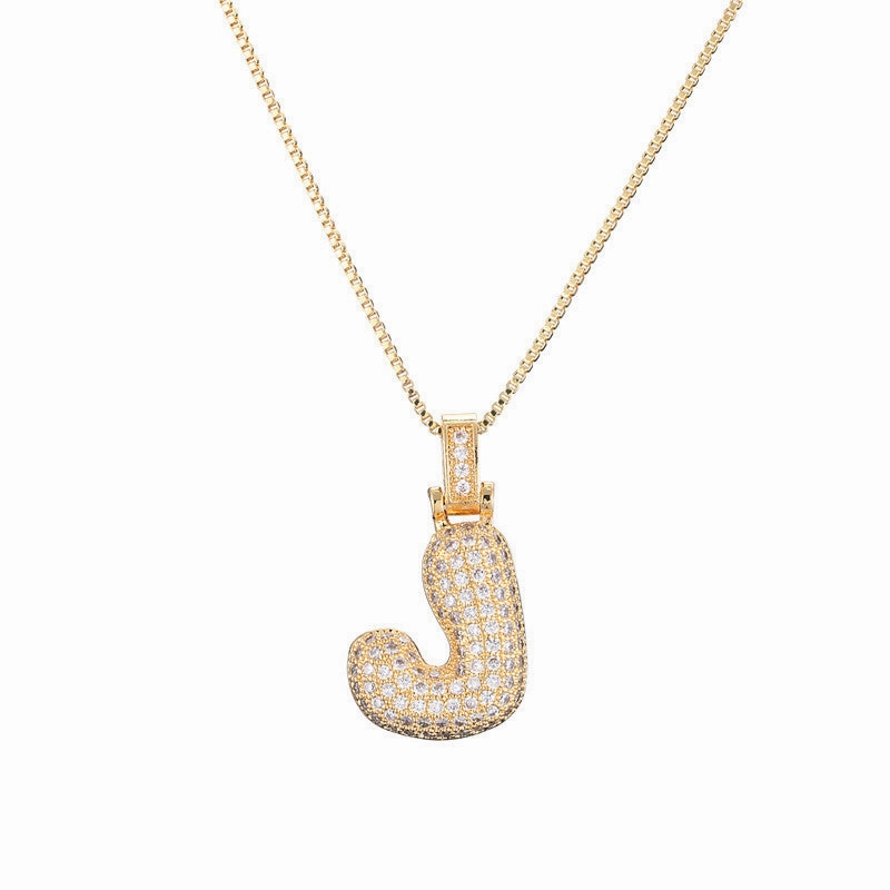 Wholesale Copper Micropaved Zirconia 26 English Alphabet Necklace Clavicle Chain