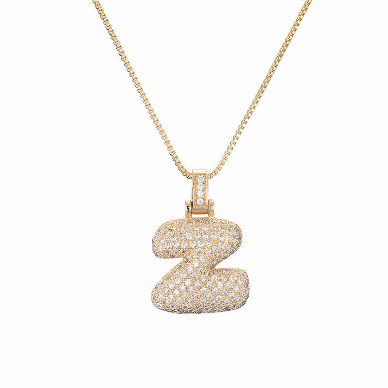 Wholesale Copper Micropaved Zirconia 26 English Alphabet Necklace Clavicle Chain