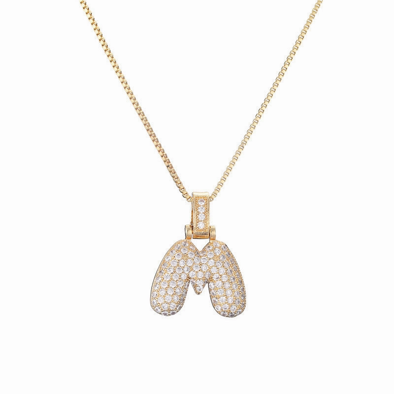 Wholesale Copper Micropaved Zirconia 26 English Alphabet Necklace Clavicle Chain