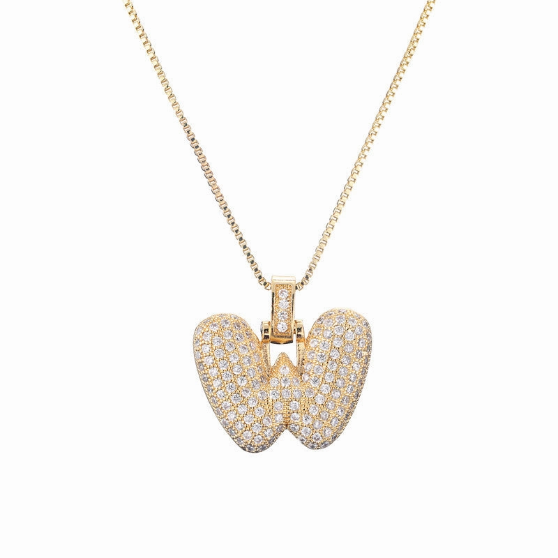 Wholesale Copper Micropaved Zirconia 26 English Alphabet Necklace Clavicle Chain
