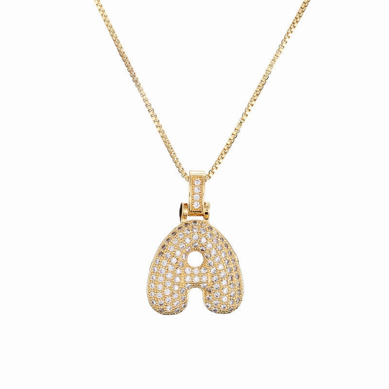 Wholesale Copper Micropaved Zirconia 26 English Alphabet Necklace Clavicle Chain