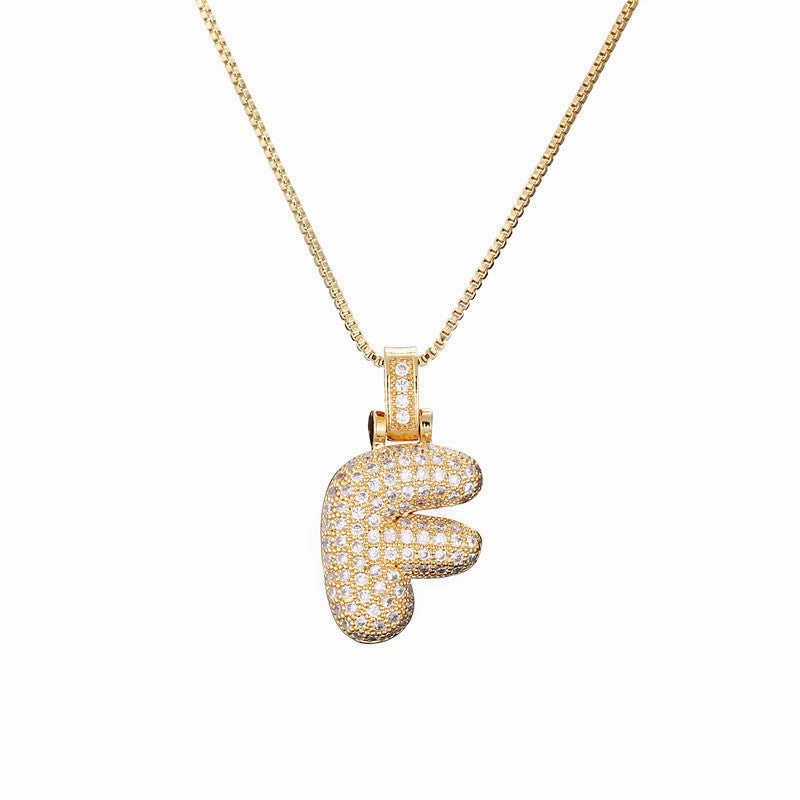 Wholesale Copper Micropaved Zirconia 26 English Alphabet Necklace Clavicle Chain
