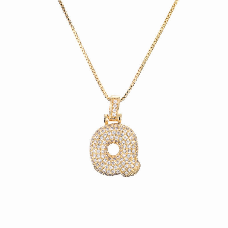 Wholesale Copper Micropaved Zirconia 26 English Alphabet Necklace Clavicle Chain