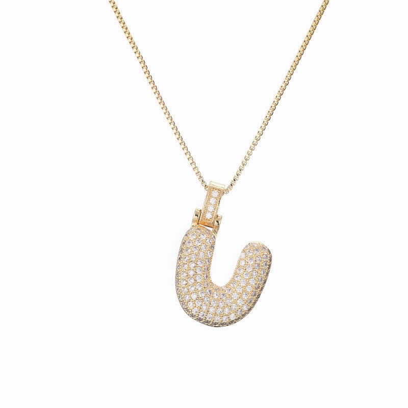 Wholesale Copper Micropaved Zirconia 26 English Alphabet Necklace Clavicle Chain
