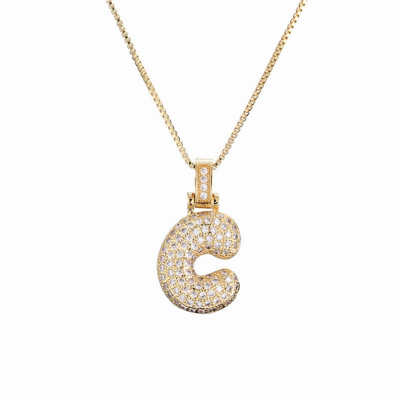 Wholesale Copper Micropaved Zirconia 26 English Alphabet Necklace Clavicle Chain
