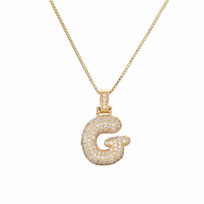 Wholesale Copper Micropaved Zirconia 26 English Alphabet Necklace Clavicle Chain