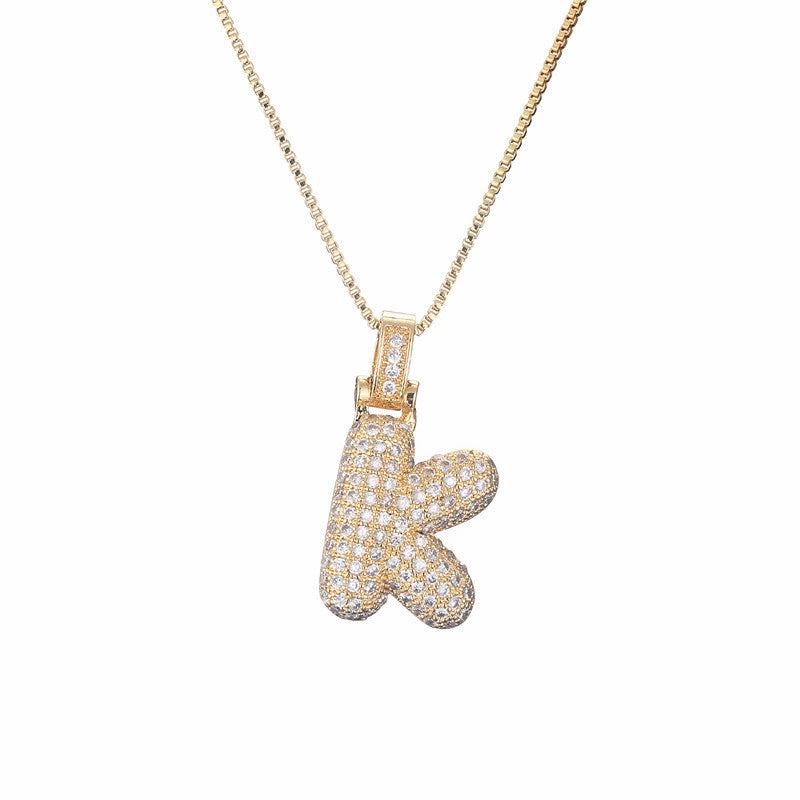 Wholesale Copper Micropaved Zirconia 26 English Alphabet Necklace Clavicle Chain