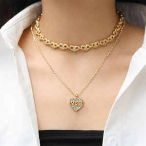 Wholesale Copper Mother's Day Gift Letter MOM Inlaid Color Diamond Love Necklace