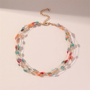 Wholesale Copper Multi-layer Colored Crystal Necklace