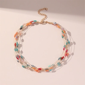 Wholesale Copper Multi-layer Colored Crystal Necklace