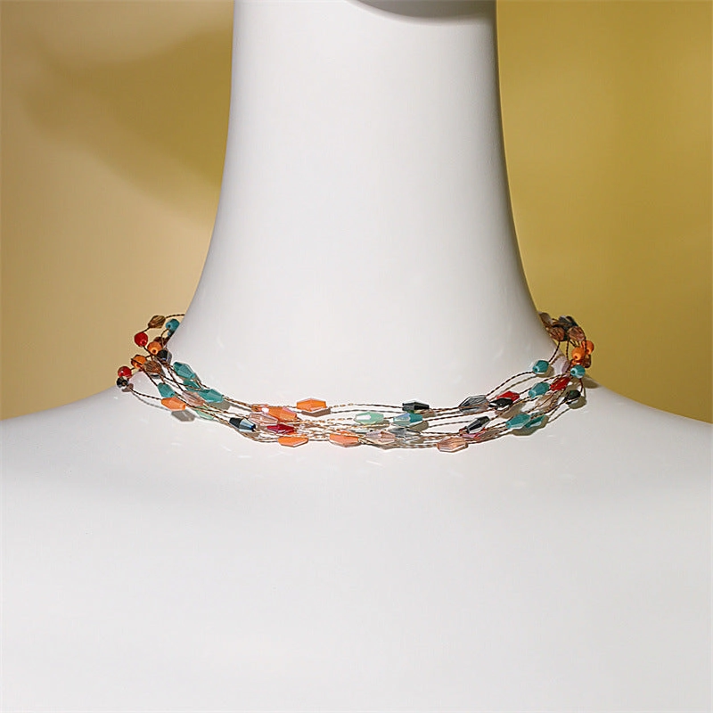 Wholesale Copper Multi-layer Colored Crystal Necklace