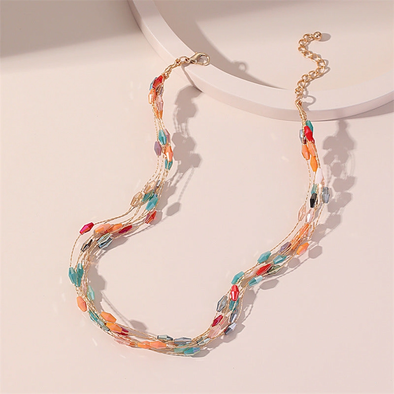 Wholesale Copper Multi-layer Colored Crystal Necklace