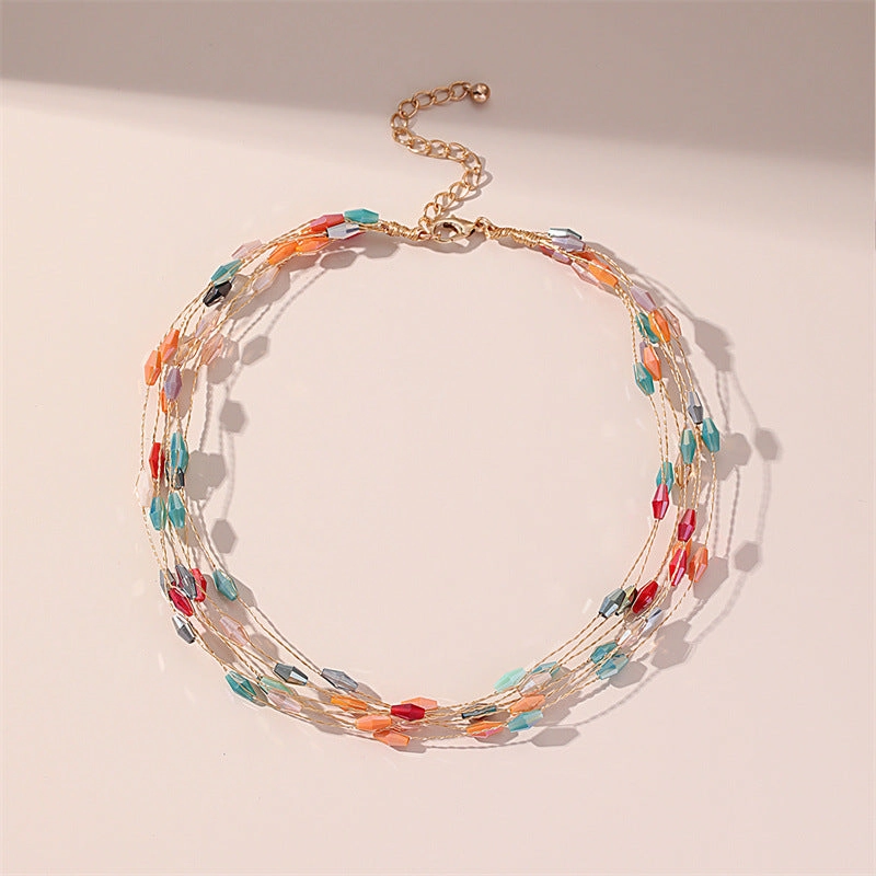 Wholesale Copper Multi-layer Colored Crystal Necklace
