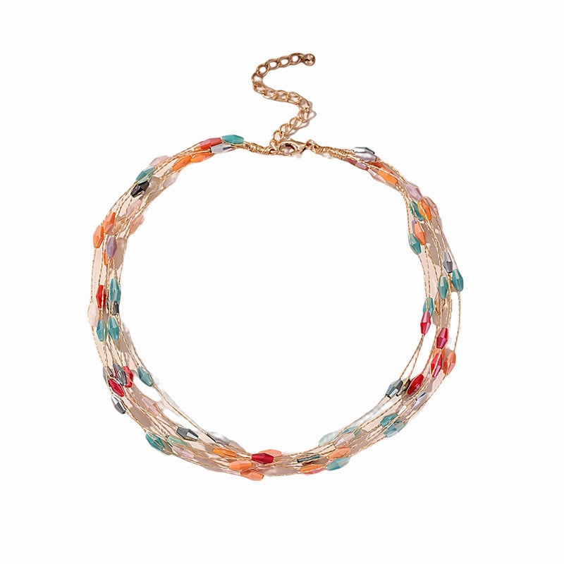 Wholesale Copper Multi-layer Colored Crystal Necklace