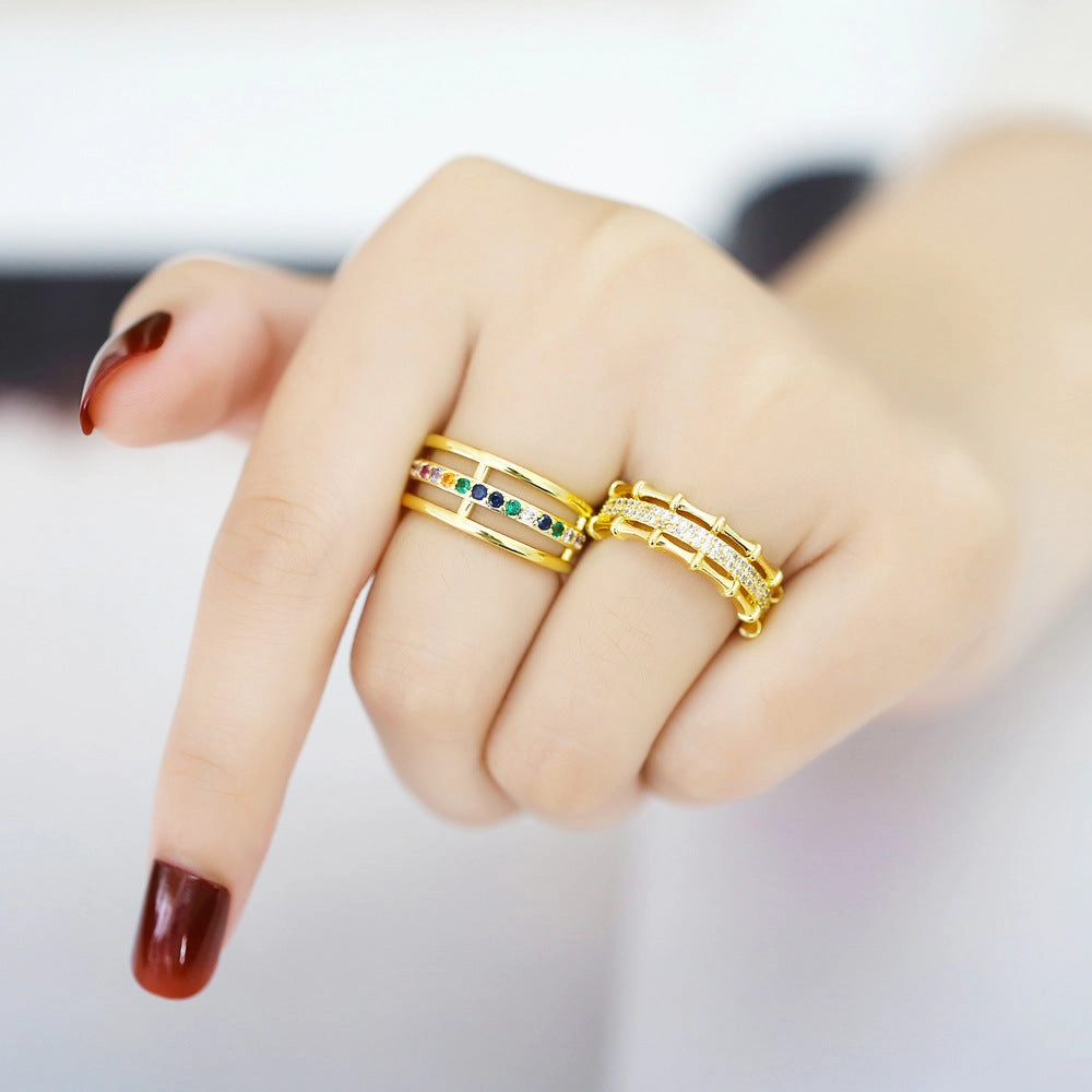 Wholesale Copper Plated 18K Gold Colored Zircon Geometric Open Ring