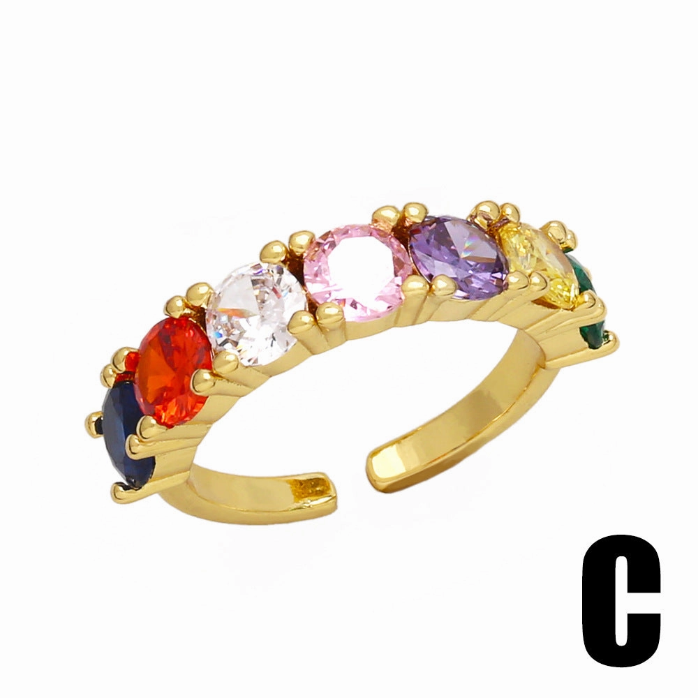 Wholesale Copper Plated 18K Gold Colored Zircon Geometric Open Ring