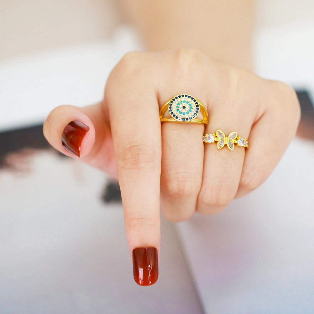 Wholesale Copper Plated 18K Gold Devil's Eye Opening Butterfly Ring