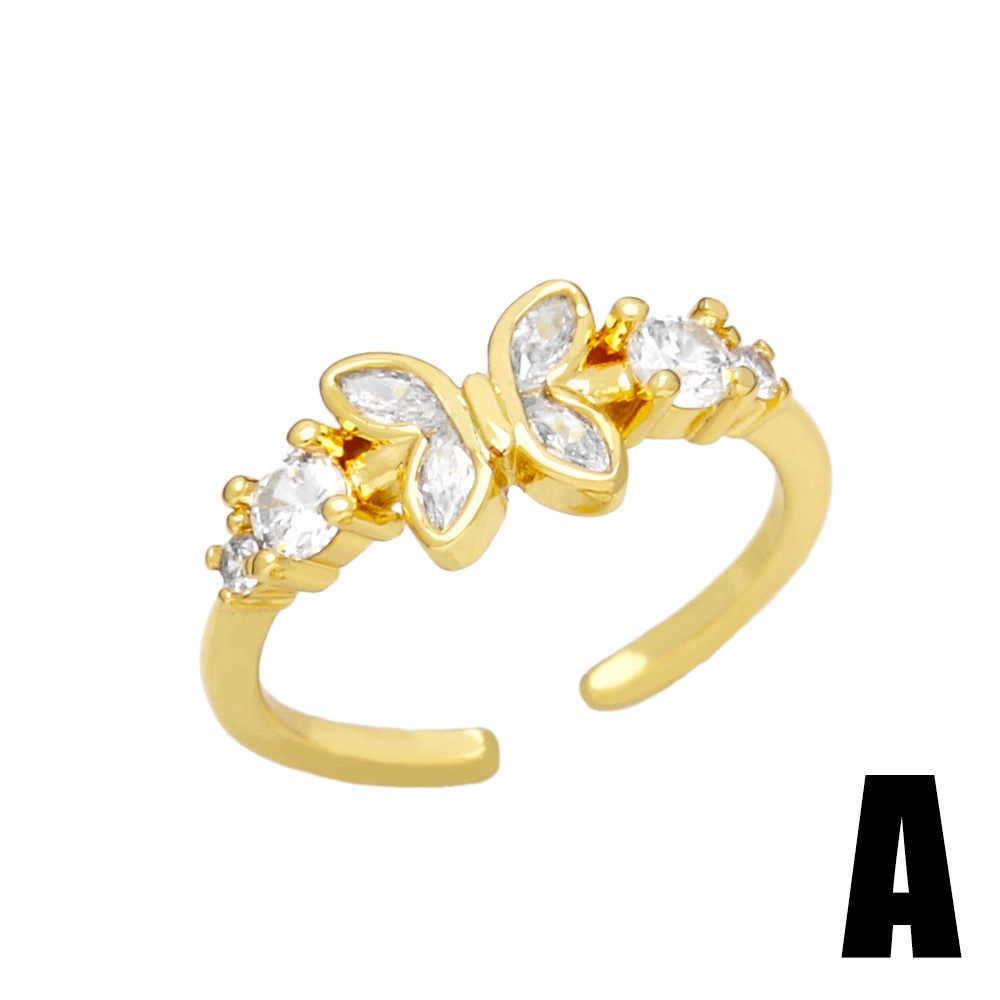 Wholesale Copper Plated 18K Gold Devil's Eye Opening Butterfly Ring