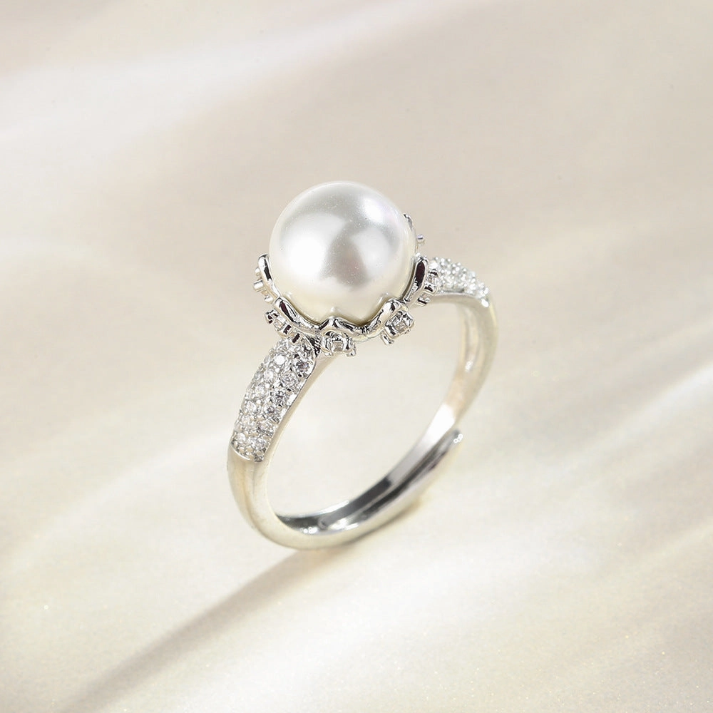 Wholesale Copper Plated 18k Gold Full Diamond Pearl Rings