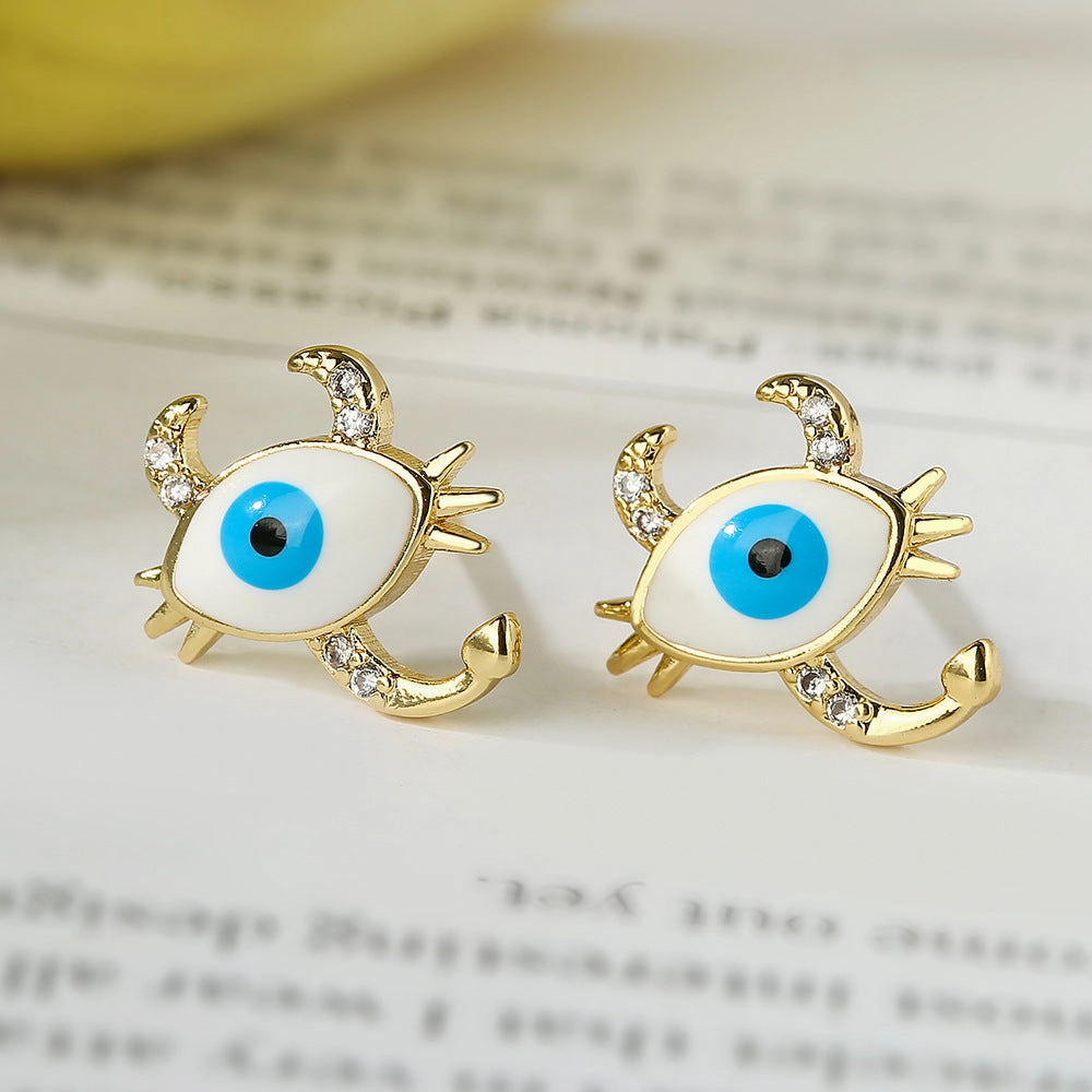 Wholesale Copper Plated 18K Gold Zircon Drops Oil Devil Eye Geometric Earrings