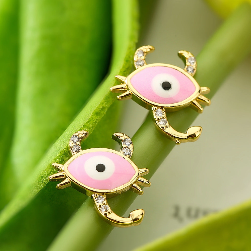 Wholesale Copper Plated 18K Gold Zircon Drops Oil Devil Eye Geometric Earrings