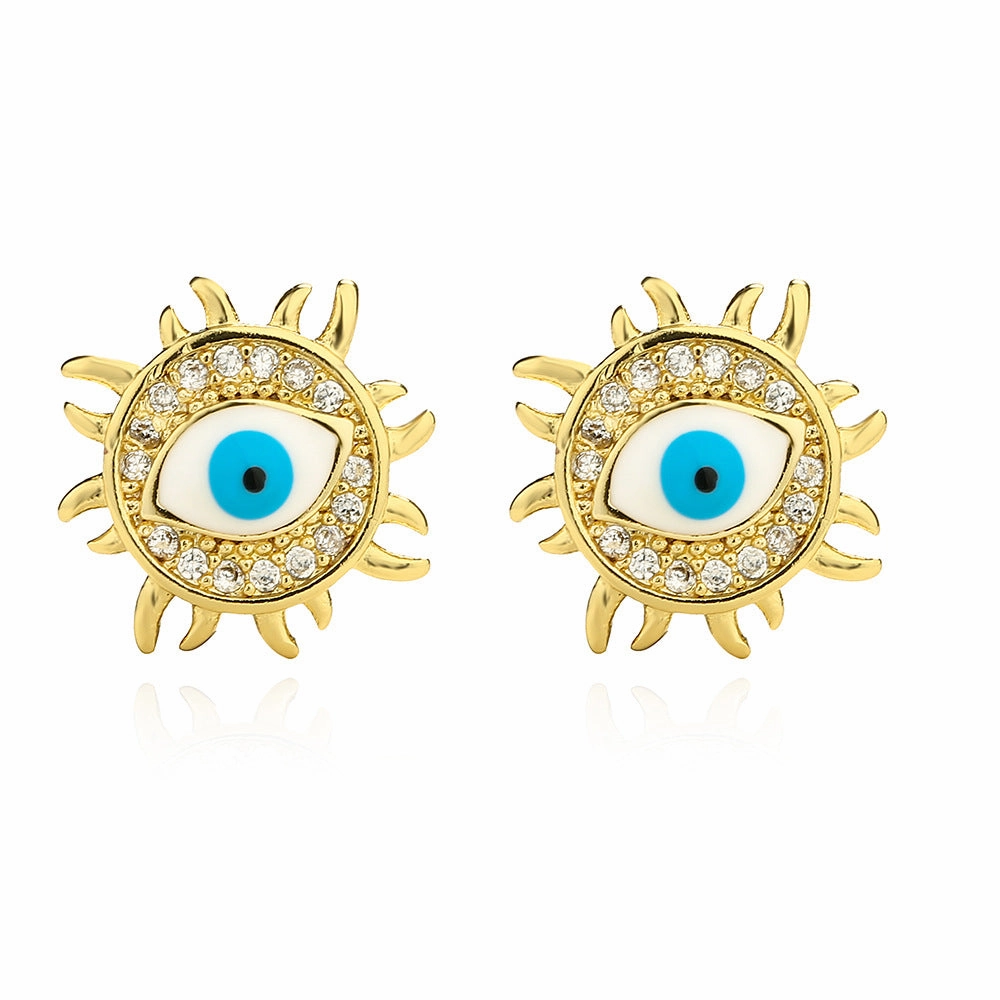 Wholesale Copper Plated 18K Gold Zircon Drops Oil Devil Eye Geometric Earrings