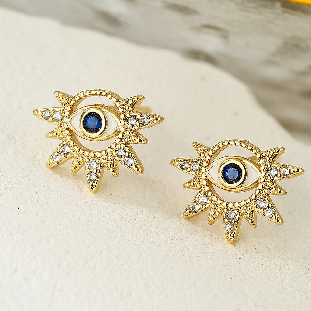 Wholesale Copper Plated 18K Gold Zircon Drops Oil Devil Eye Geometric Earrings