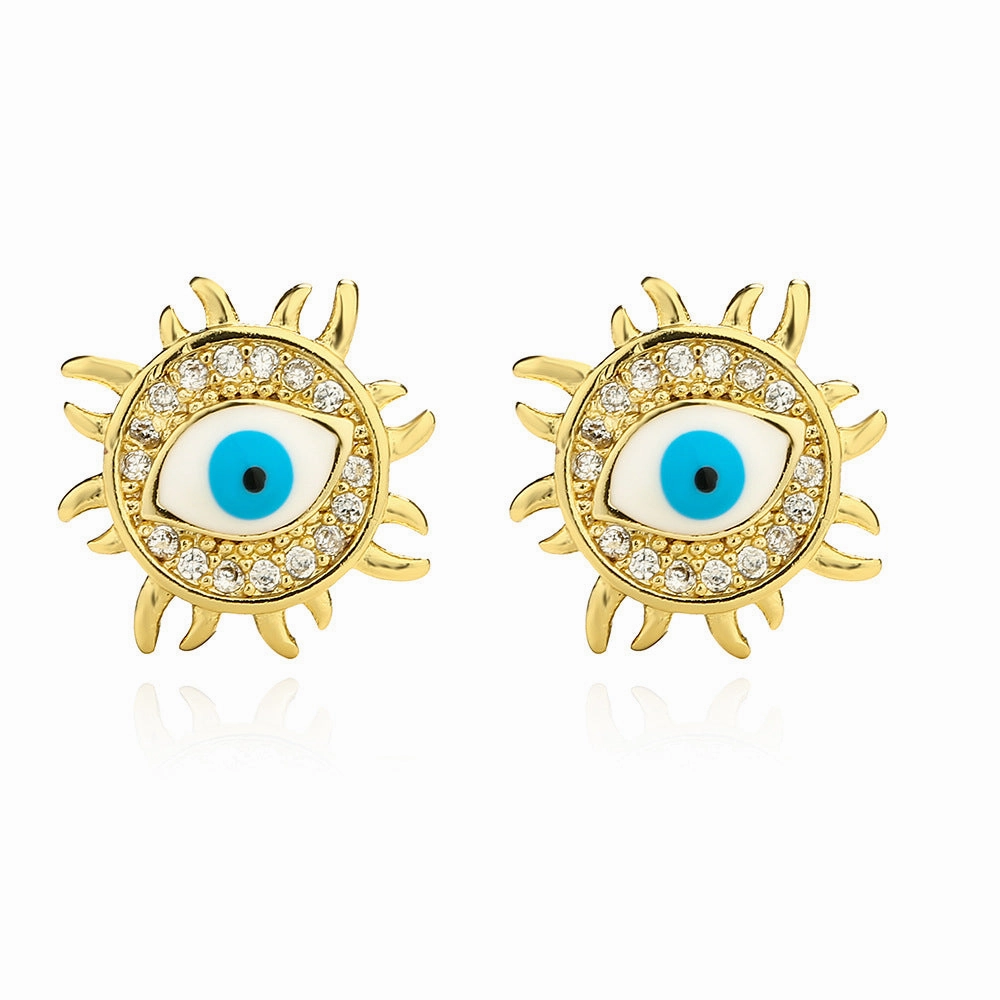 Wholesale Copper Plated 18K Gold Zircon Drops Oil Devil Eye Geometric Earrings