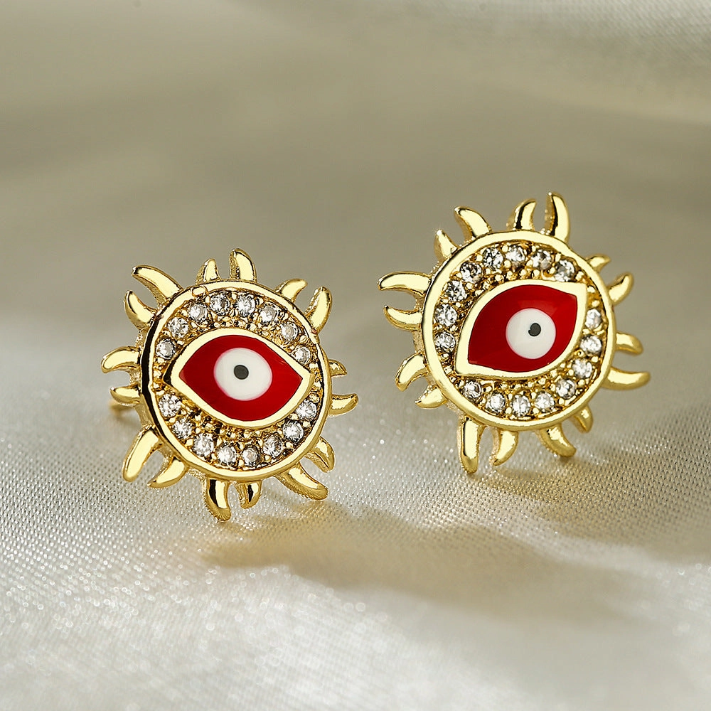 Wholesale Copper Plated 18K Gold Zircon Drops Oil Devil Eye Geometric Earrings