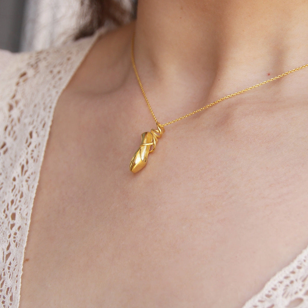 Wholesale Copper Plated 18K Real Gold Ballet Shoes Necklace Sweater Chain