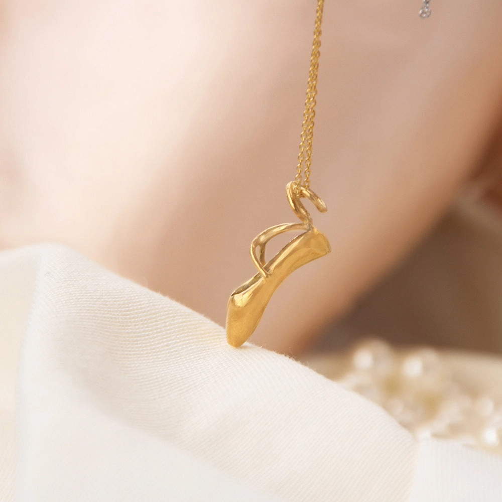 Wholesale Copper Plated 18K Real Gold Ballet Shoes Necklace Sweater Chain