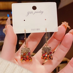 Wholesale Copper Plated Genuine Gold Square Crystal Earrings