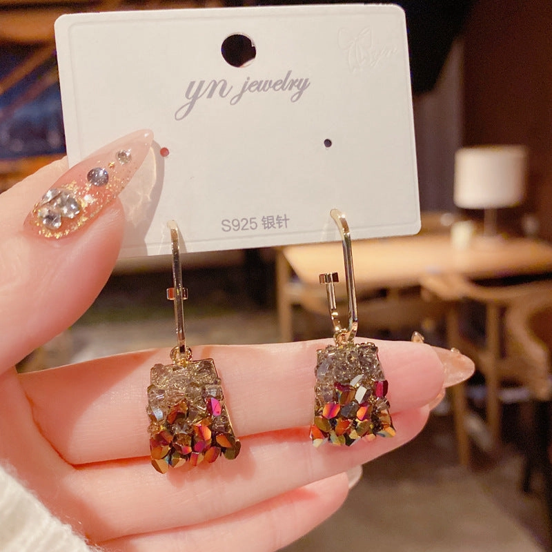 Wholesale Copper Plated Genuine Gold Square Crystal Earrings