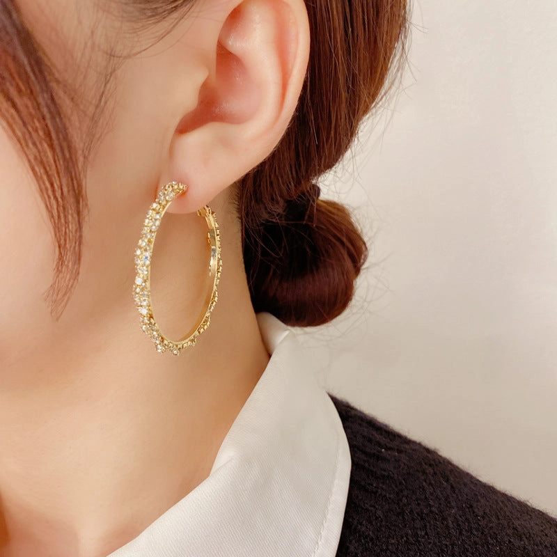 Wholesale Copper Plated Genuine Gold Water Diamond Wrapped Large Earrings
