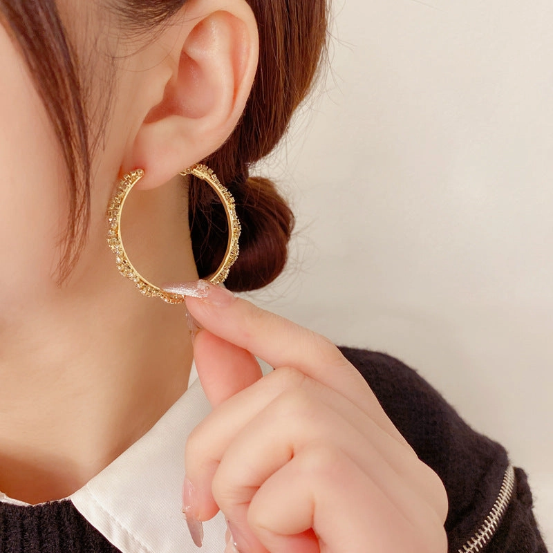 Wholesale Copper Plated Genuine Gold Water Diamond Wrapped Large Earrings