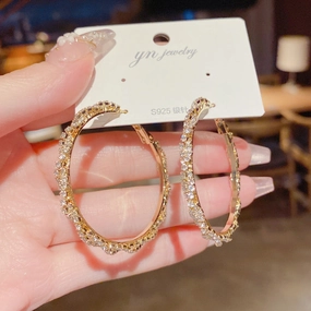 Wholesale Copper Plated Genuine Gold Water Diamond Wrapped Large Earrings