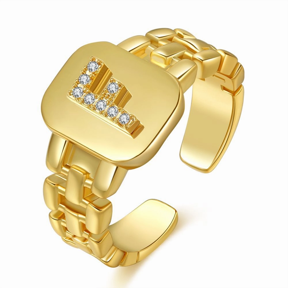 Wholesale Copper Plated Gold Band Design Letter Opening Ring