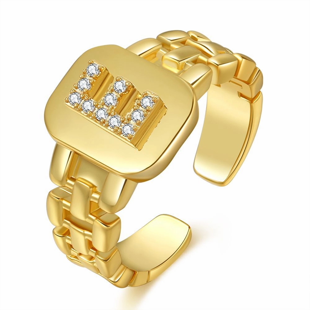 Wholesale Copper Plated Gold Band Design Letter Opening Ring