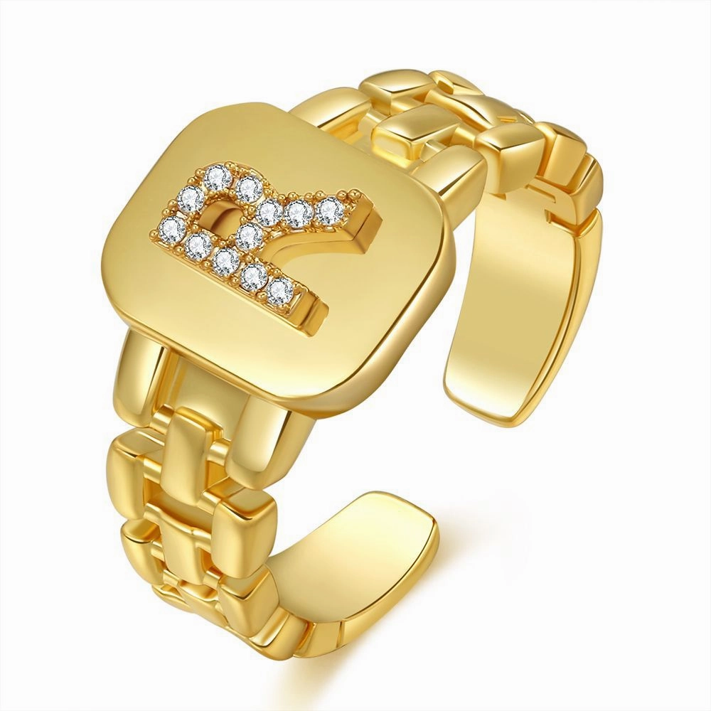Wholesale Copper Plated Gold Band Design Letter Opening Ring