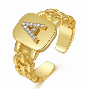 Wholesale Copper Plated Gold Band Design Letter Opening Ring