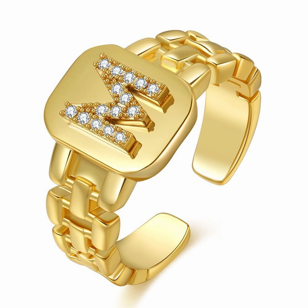 Wholesale Copper Plated Gold Band Design Letter Opening Ring