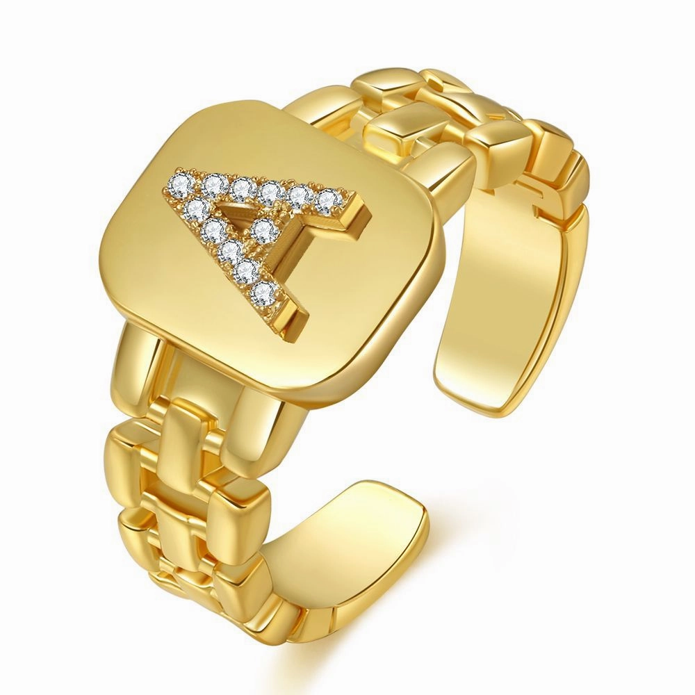 Wholesale Copper Plated Gold Band Design Letter Opening Ring