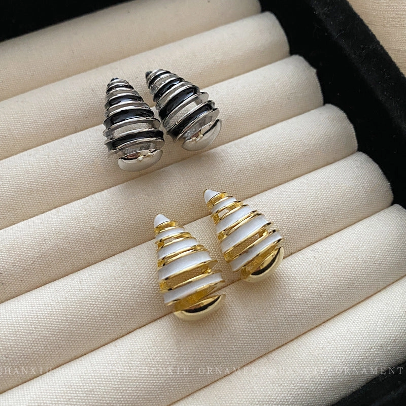 Wholesale Copper Plated Gold Dropping Oil Thread Curved Silver Needle Earrings
