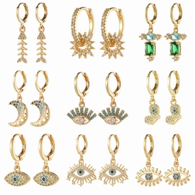 Wholesale Copper Plated Real Gold Devil Eyes Earrings